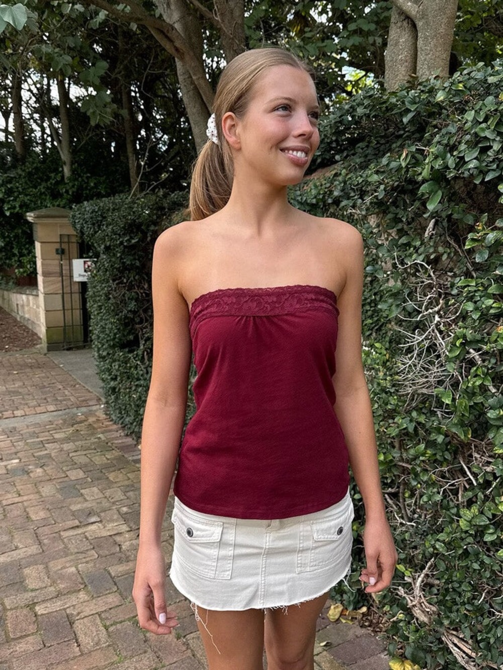 Brandy Melville Burgundy lace tube top